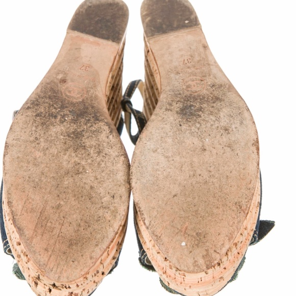 Chanel Camelia Denim Wedge Sandals - Picture 3 of 4